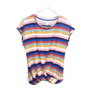 Lou & Grey for Loft Colorful Stripe Cap Sleeve Blouse Twisted Hem Size M